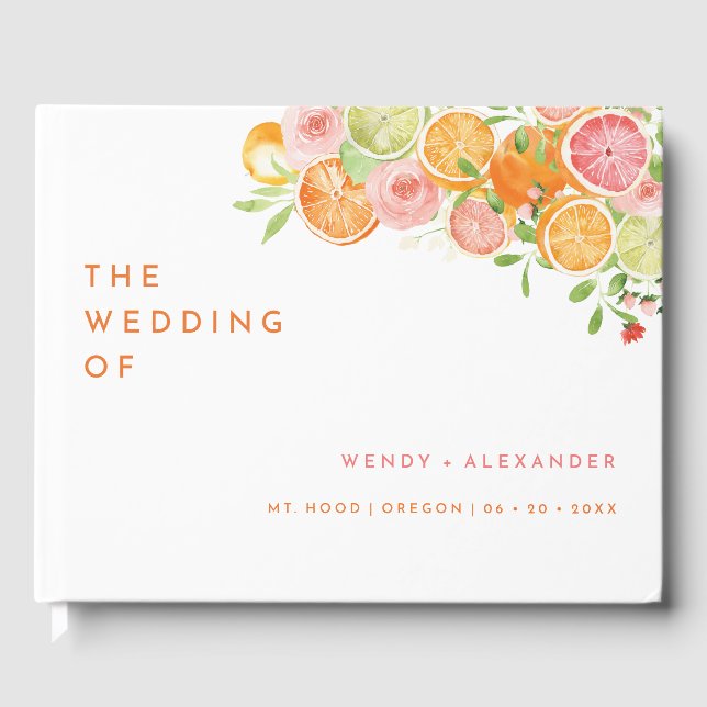 Livro De Visitas Citrus Watercolor Weding Monograma Guest Book (Frente)
