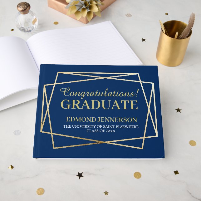 Livro De Visitas Classe Elegant Blue Dourado Graduation de 2025 (Frente aberta)