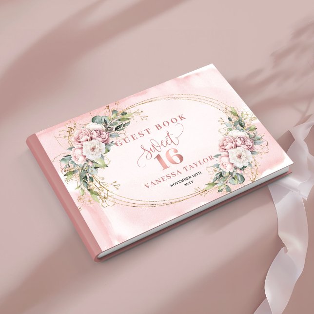 Livro De Visitas Classic Bohemian Pink Floral Greenery Sweet 16  (Classic Bohemian Pink Floral Greenery Sweet 16 Guest Book)