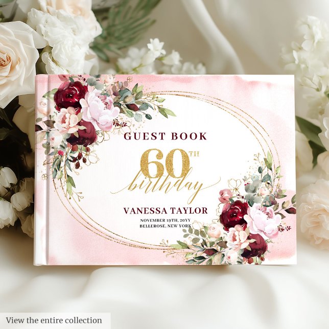 Livro De Visitas Classic Boho Burgundy Gold Roses 60th Guest Book (Classic Boho Burgundy Gold Roses 60th Guest Book)