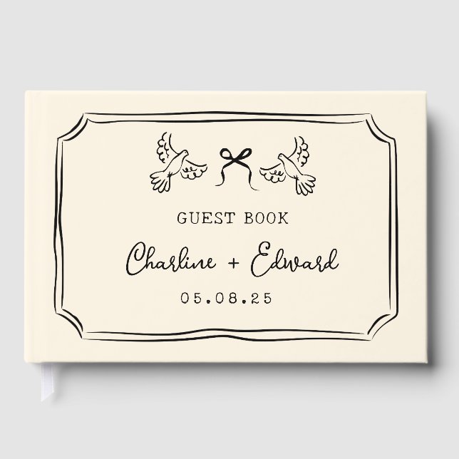Livro De Visitas Classic Hand Drawn Scribble  Wedding  (Frente)