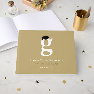 Livro De Visitas Classic Monogram G And Graduation Cap Grad Party