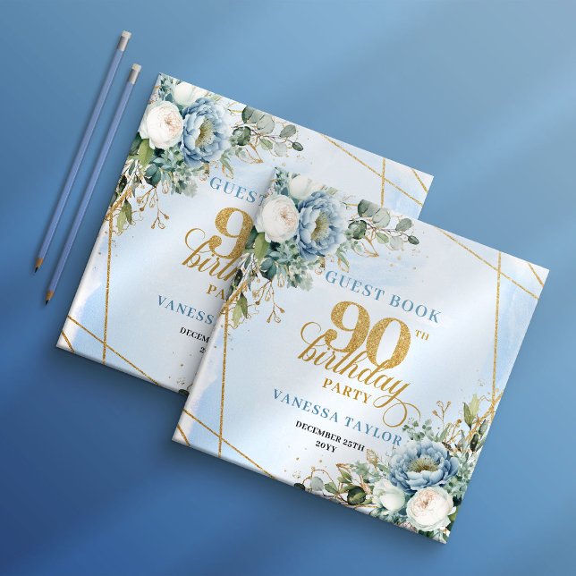 Livro De Visitas Classic Pale Blue Gold 90th Birthday Party Sign In (Classic Pale Blue Gold 90th Birthday Party Sign In)