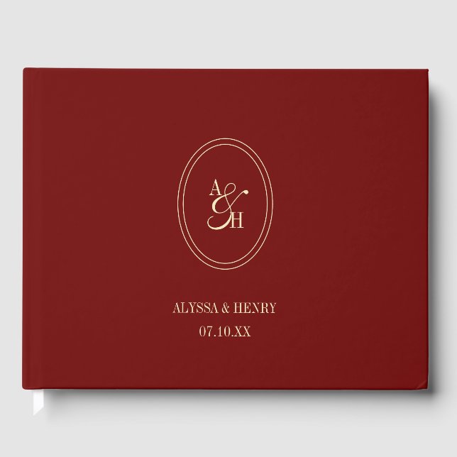 Livro De Visitas Classic Wine Red Monogram Custom Wedding (Frente)