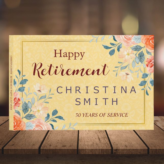 Livro De Visitas Clássica Elegante Floral Watercolor Party (Classic Elegant Floral Watercolor Retirement Party Guest Book)