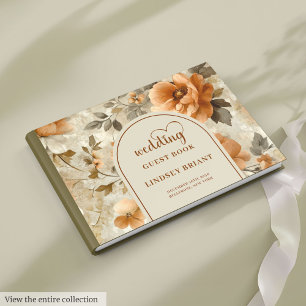 Livro De Visitas Clássico Chique Boho Cobre Bege Sage Floral Casame