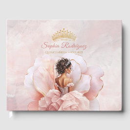 Livro De Visitas Clássico, Flor Rosa, Vestido Quinceanera Personali