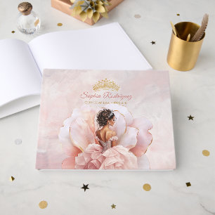 Livro De Visitas Clássico, Flor Rosa, Vestido Quinceanera Personali