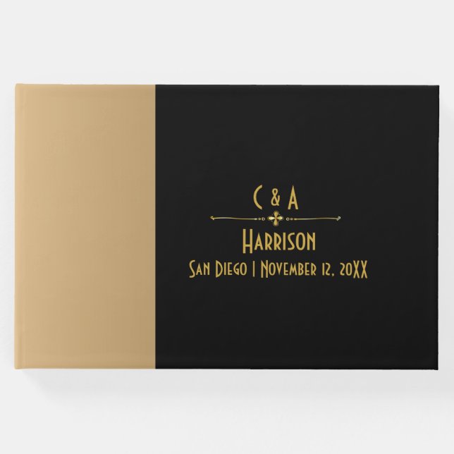 Livro De Visitas Clássico Glam Preto e Dourado Casais Monogramado  (Frente)