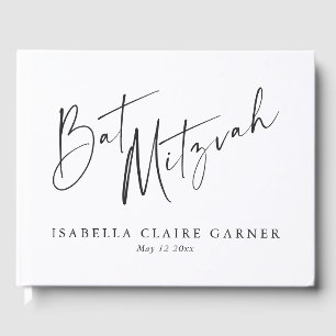 Livro De Visitas Clássico Minimalista Preto Branco Bat Mitzvah Pers