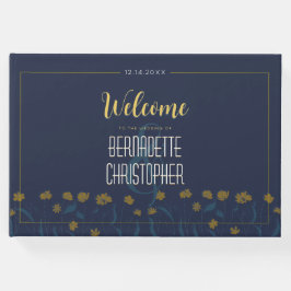 Livro De Visitas Clássico Moderno Elegante Simples Azul Amarelo