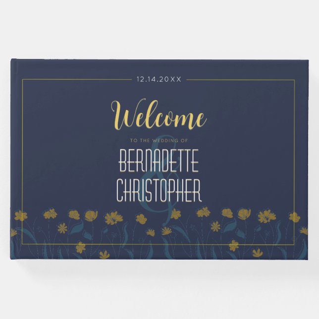 Livro De Visitas Clássico Moderno Elegante Simples Azul Amarelo (Frente)