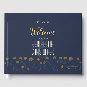 Livro De Visitas Clássico Moderno Elegante Simples Azul Amarelo
