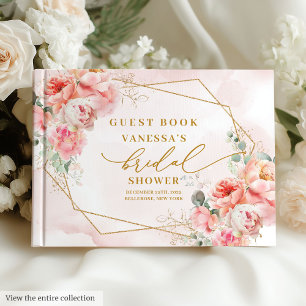 Livro De Visitas Clássico Quadro Dourado Rosado Boho Chás de Bebê N