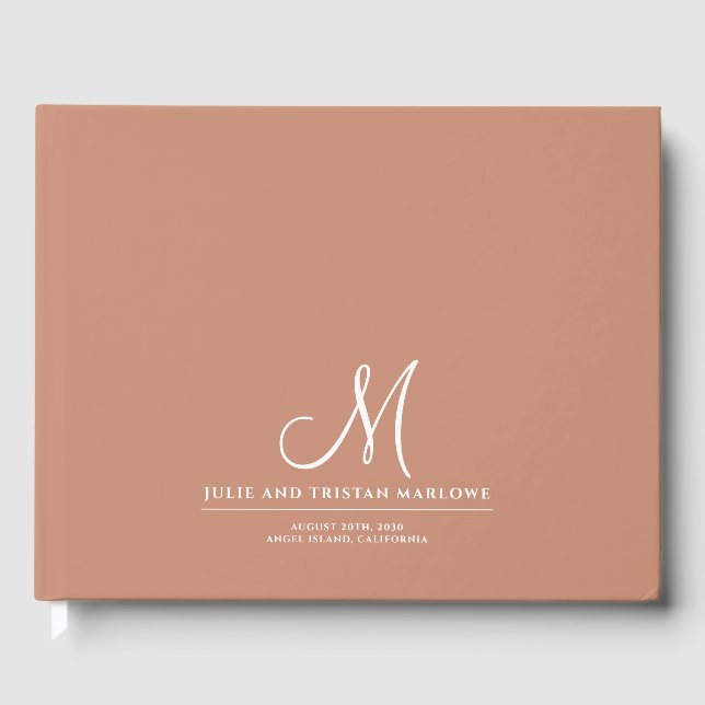 Livro De Visitas Clay Monograma de Casamento Inicial de Script Chic (Frente)