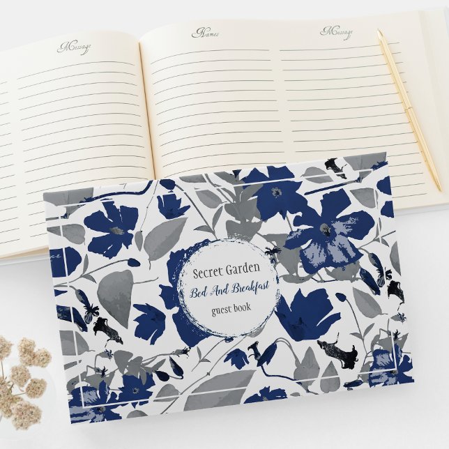 Livro De Visitas Clematis Elegant Blue Vacation Rental Property (Clematis Vine Elegant Blue Gray Flowers customizable guest book from Studio Posies. )