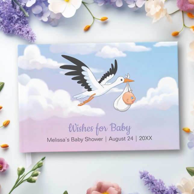 Livro De Visitas Cloudy Sky Stork Baby Shower (Criador carregado)
