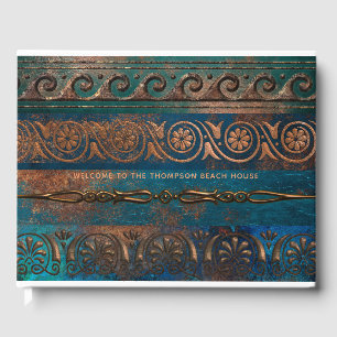 Livro De Visitas Cobre Patina e Turquesa Grecian Metálico