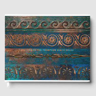 Livro De Visitas Cobre Patina e Turquoise Grecian Metálico
