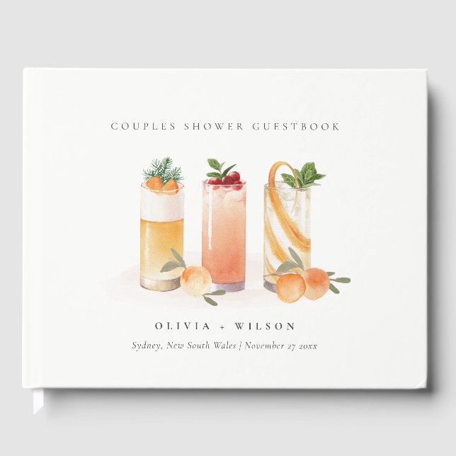 Livro De Visitas Cocktail de Frutas Fofas Laranja Chá de Casal (Frente)