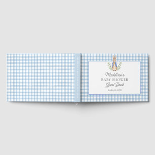 Livro De Visitas Coelho de Conto de Fadas Clássico em Xadrez Azul p