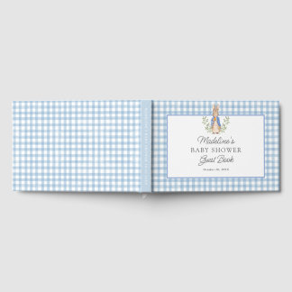 Livro De Visitas Coelho de Conto de Fadas Clássico em Xadrez Azul p
