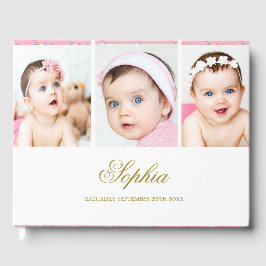 Livro De Visitas Colagem de Fotografias de Bebês Dourado Branco Ele