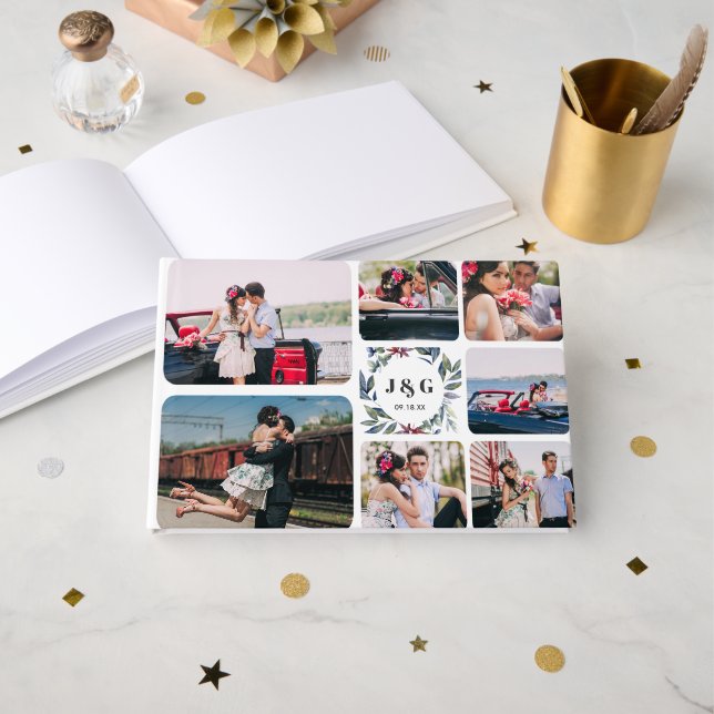 Livro De Visitas Colagem de Fotografias e Monograma | Guestbook de  (Frente aberta)