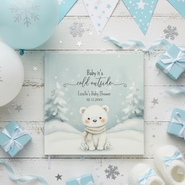 Livro De Visitas Cold Outside Winter Polar Bear Baby Shower  (Criador carregado)