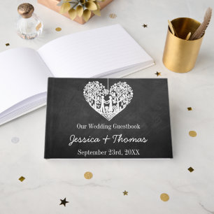 Livro De Visitas Coleção de Casamento de Chalkboard de Árvore Coraç