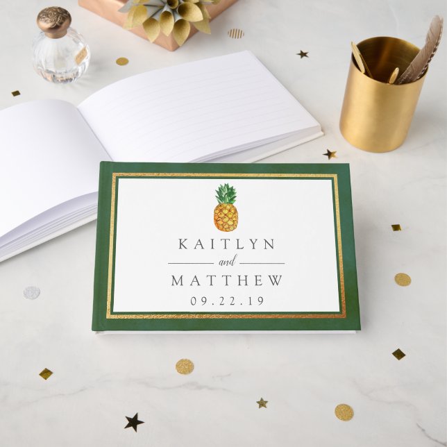 Livro De Visitas Coleção de Casamentos de Abacaxi Tropical (Frente aberta)