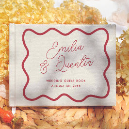 Livro De Visitas Colorful Retro Wavy Frame  Modern Wedding