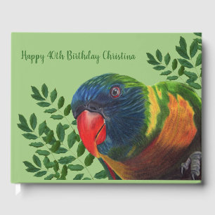 Livro De Visitas Colorida Macaw Parrot Green Sai Aniversário