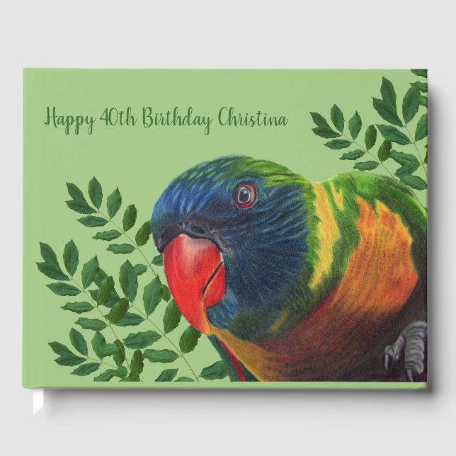 Livro De Visitas Colorida Macaw Parrot Green Sai Aniversário (Frente)