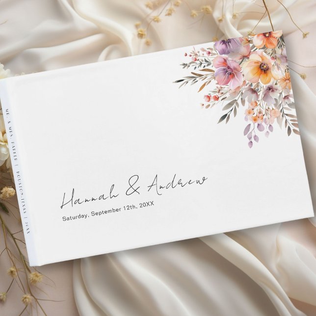 Livro De Visitas Colorido, Buquê Flor, Casamento (Colorful, Flower Bouquet, Wedding Guest Book with your name and date.)