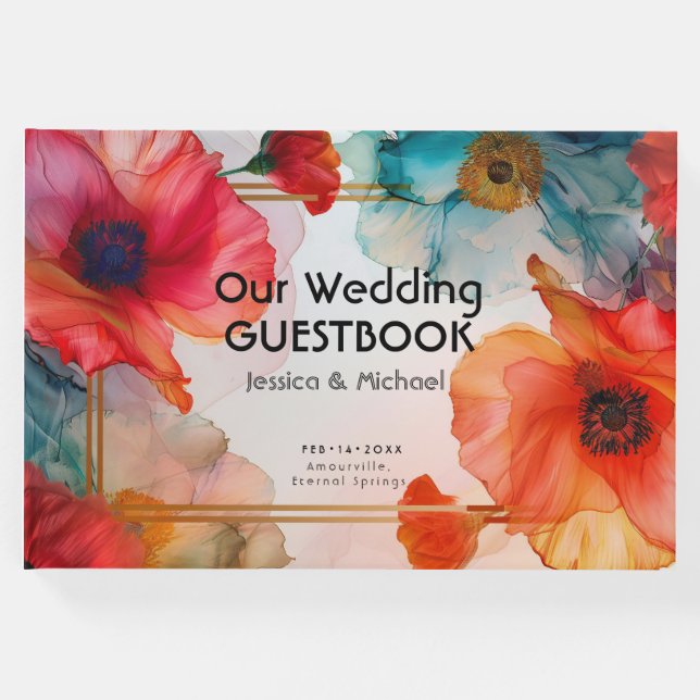 Livro De Visitas Com a foto Escarlet Elegância Petal (Frente)