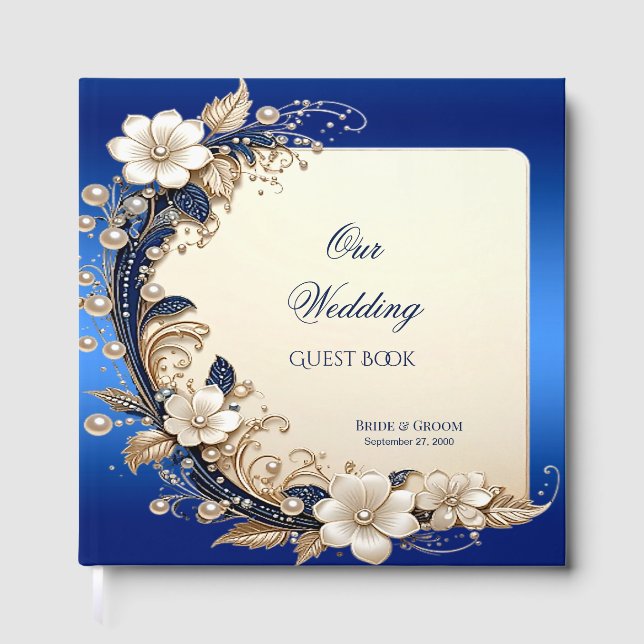Livro de Visitas com Enfeite Floral Azul Branco (Frente)