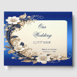 Livro de Visitas com Enfeite Floral Azul Branco