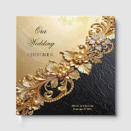 Livro de Visitas com Enfeites Florais Dourados
