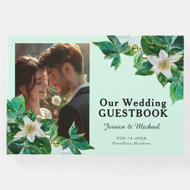 Livro De Visitas 💍 com foto, pastel Passiflora Serenity (Frente)
