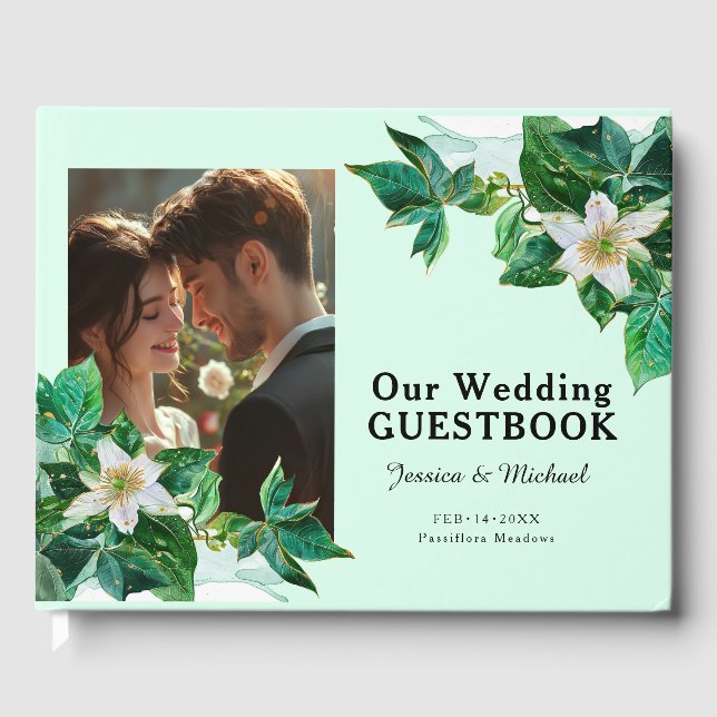 Livro De Visitas 💍 com foto, pastel Passiflora Serenity (Frente)