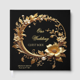 Livro de Visitas com Moldura Floral Dourada Orname