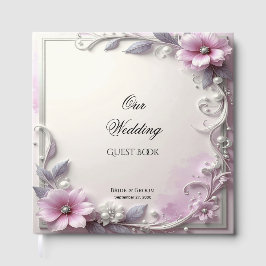 Livro de Visitas com Moldura Floral Rosa