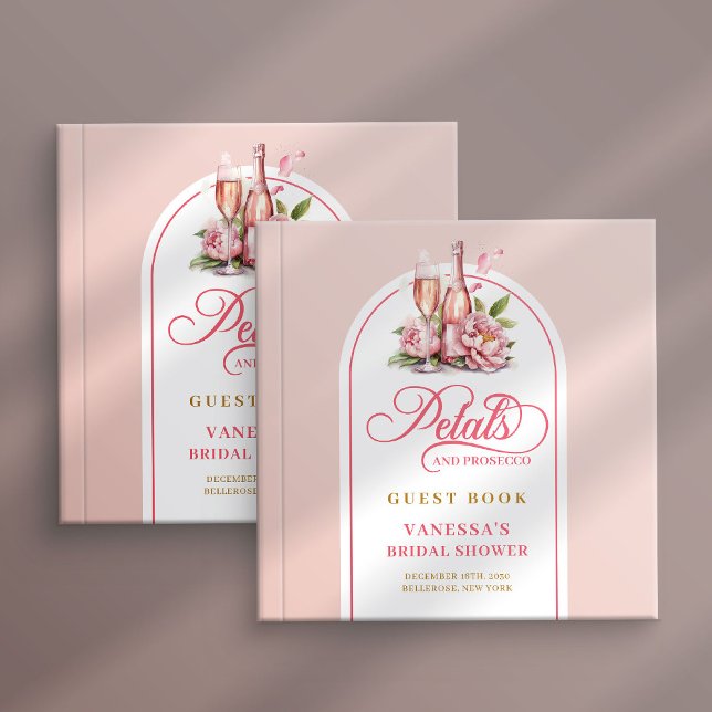 Livro de visitas com pétalas bonitas e prosecco do (Pretty petals and prosecco blush gold guest book)