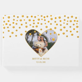 Livro De Visitas Confetti Dourado Personalizado em Branco