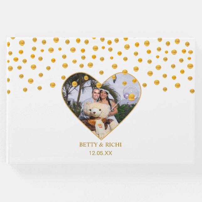 Livro De Visitas Confetti Dourado Personalizado em Branco (Frente)