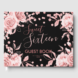Livro De Visitas Confetto de Glitter 16 Preto-Dourado Rosa do Guest