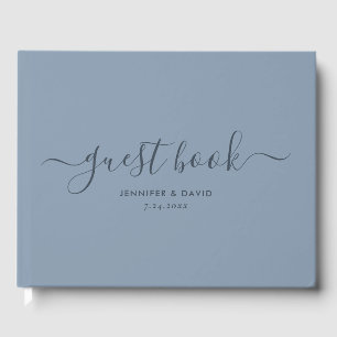 Livro De Visitas Convidado de Casamento de Script Minimalista Azul 