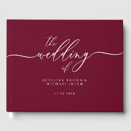 Livro De Visitas Convidado de Casamento Minimalista Moderno Burgund