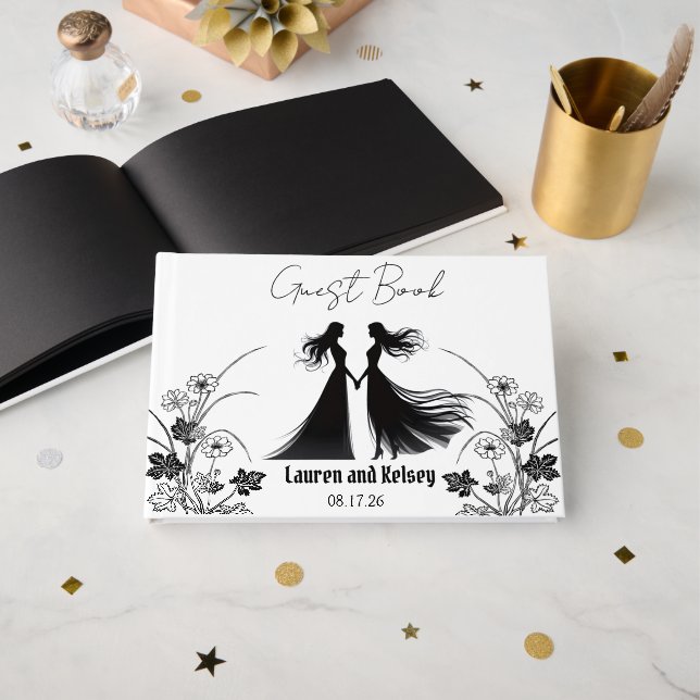 Livro De Visitas Convidado de Casamento Silhueta Preta (Frente aberta)
